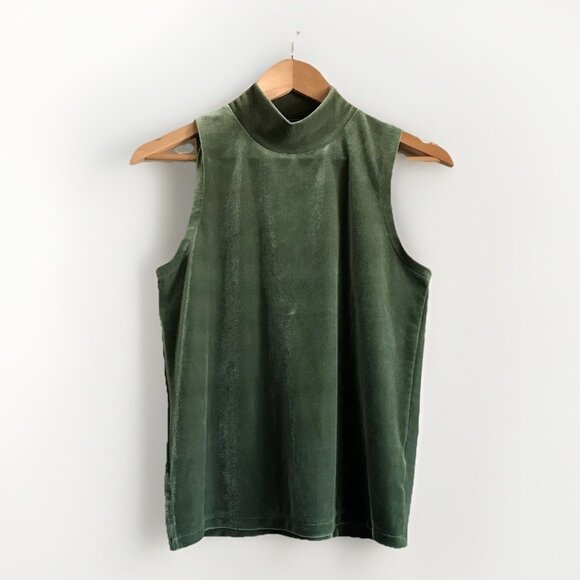 J. CREW/JEANS Green Sleeveless Velvet Mock Neck Blouse Size Small - Picture 2 of 7